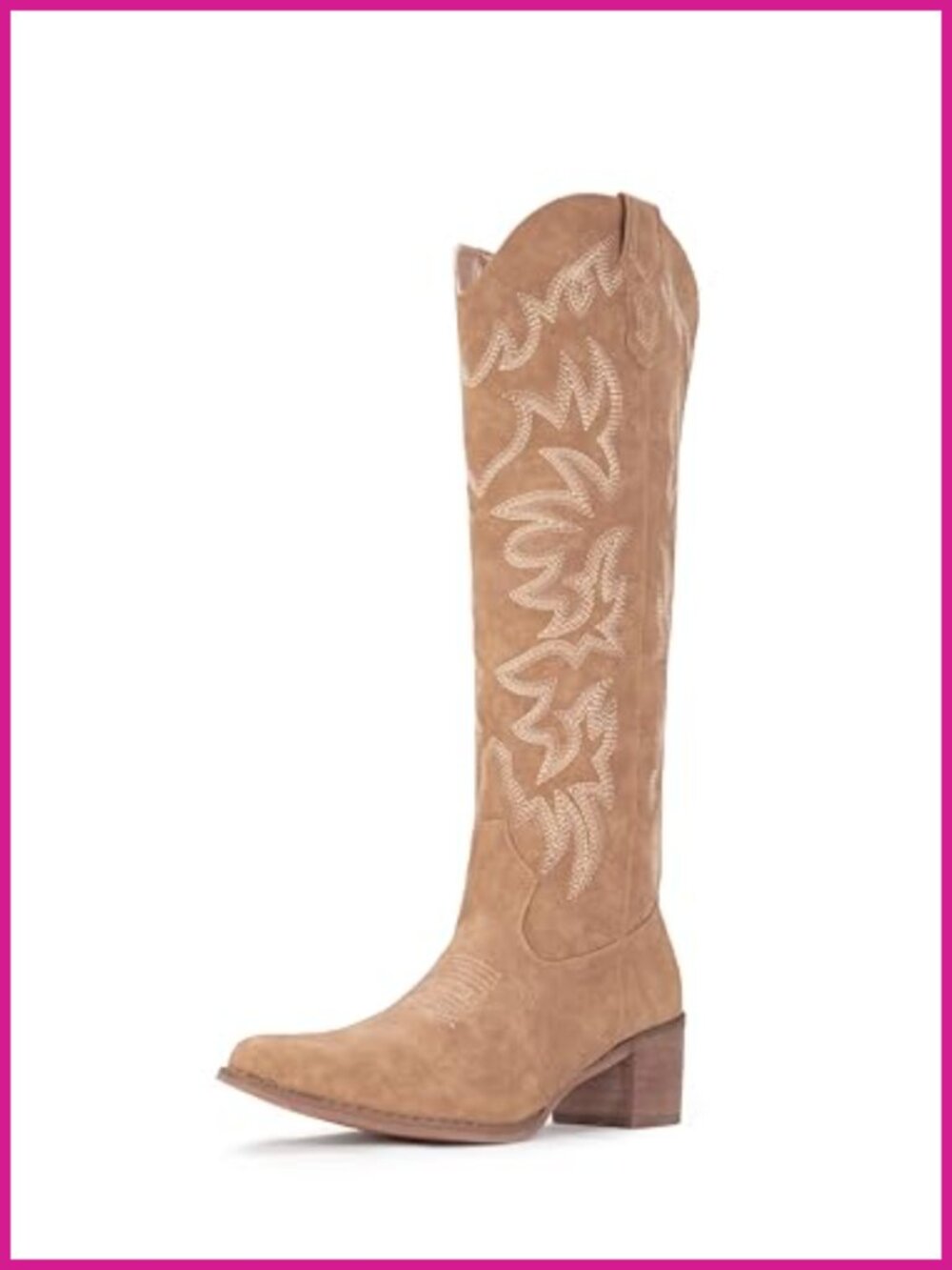 Western Cowboy Boots Knee High Snip Toe Side Zipper Chunky Heel